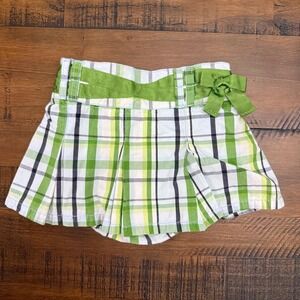 Vintage Gymboree Dandelion Wishes Plaid Skirt Green White Pleated Bow Girls 2T